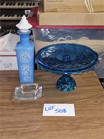 Le Smith Moon & Stars Blue Cake Plate / Decanter & More