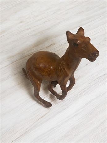 Leather-Wrapped Kangaroo Figurine With a Baby Joey In Pouch (Vintage)