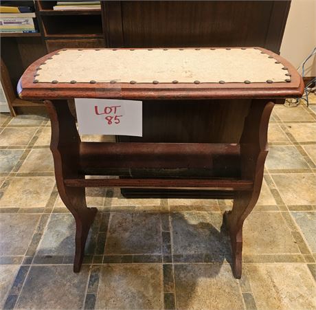 Vintage Wood & Leather Top End Table