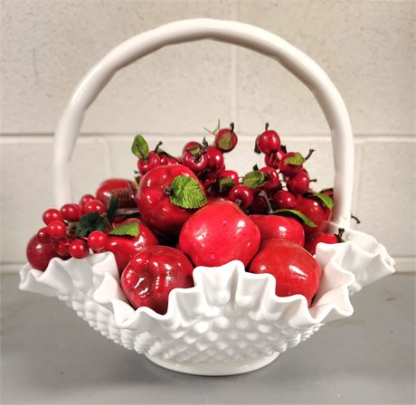 Milk Glass Bowl W/Artificial Fruit