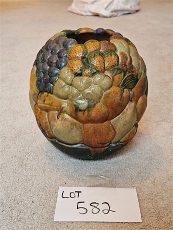 Sarreguemines French Majolica Fruit Centerpiece Vase - 9" H