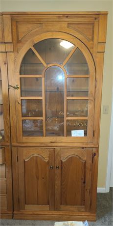 Lighted Wood Cabinet with Glass Shelves Custom Made by Nicholas Cabinet Makers