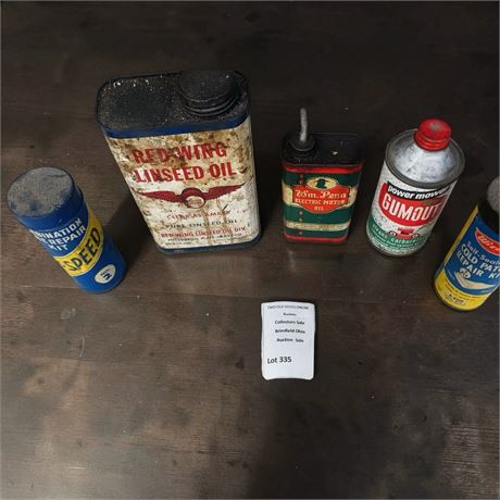 Vintage Metal Tin Containers - Red Wing Linseed Oil, Gumout Carburetor Cleaner