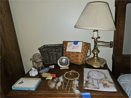 Mixed Decor Lot:Dream Catchers/Table Lamp/Longaberger Basket & More