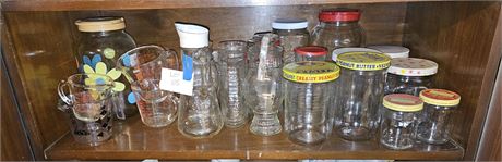 Mixed Glass&Kitchen Storage:Pyrex Measuring Cups/Velvet Peanut Jars & Much More