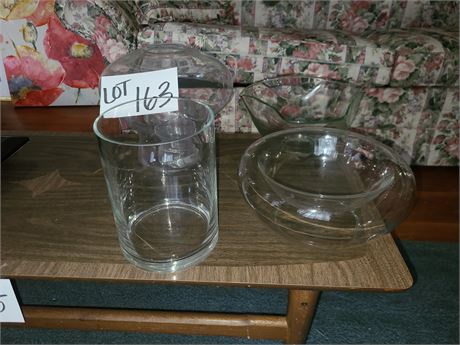 Mixed Clear Glass Decor: Chip Bowl / Cylinder & More