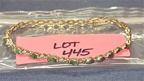 Sterling (Goldtone) 7" Emerald & CZ Bracelet 0.28 ozt