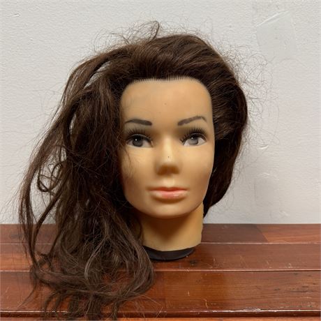 Vintage Plastic Mannequin Head w/ Rubber Face and Real Human Hair