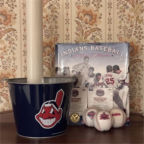 Cleveland Indians Baseball Lot - Book, Balls, Bucket...