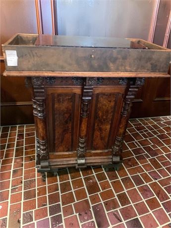 German Baroque-Style Wood Lectern Podium W/Top Shelf & Inner Storage Shelves