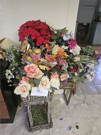 Wicker Outdoor Planters With Faux Floral