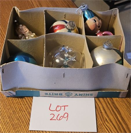 Vintage Mixed Christmas Ornament- Blown Santa & Elf, Indent & More