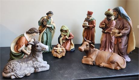 9-Piece Nativity Set~ Hand Painted Ceramic