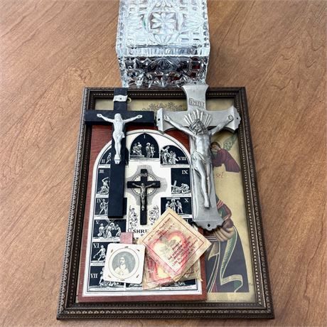 Vintage Religious Items - Rosaries, Medals, Wall Hangings and More