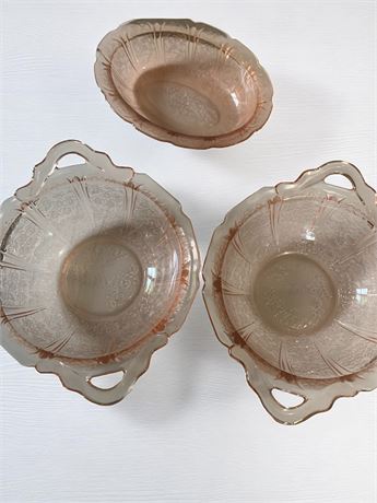 Pink Depression Glass Bowls - Lot of 3