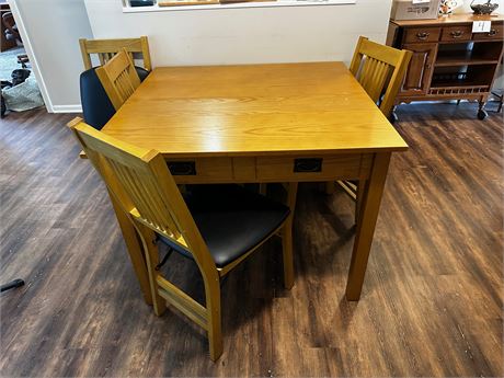 Oak Stakmore Table and 4 stakmore chairs