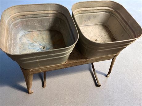 Galvanized Metal Double Washtub Stand (Vintage)