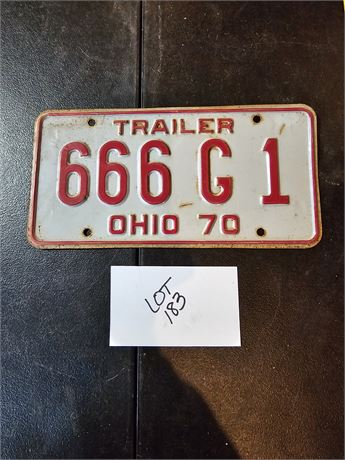 Vintage 1970 Ohio Trailer License Plate