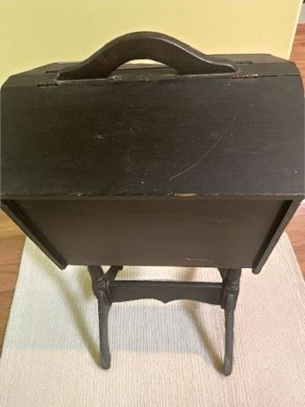 Vintage Furniture Standing All Wood Sewing Box W/Contents