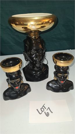 Blackamoor Fruit Compote & (2) Head Vases