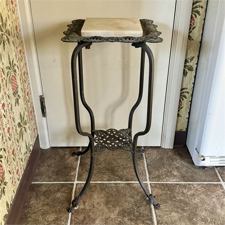 Ornate Antique Claw Foot Stone Top Plant Stand - 27.5"T x 8" (stone square)