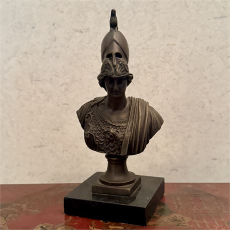 Vintage Bronze Bust of Athena Sculpture on Marble Base - 9.5"T