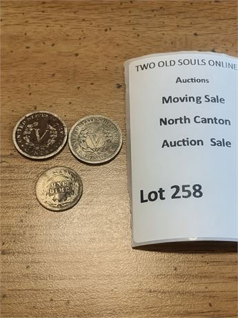 1910 Liberty V Nickel, 1893 Liberty V Mark, 1912 Barber Silver Dime S Mint