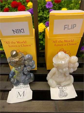 Mosser Glass Clown Set of 2 NIKI & FLIP From All The World Loves A Clown Series