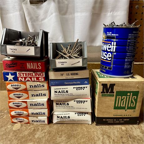 Large Lot of Mixed Nails - Flooring, Roofing, Standard....