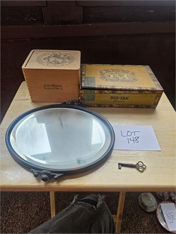 Dovetail Storage Box, Victorian Mirror & Cigar Box