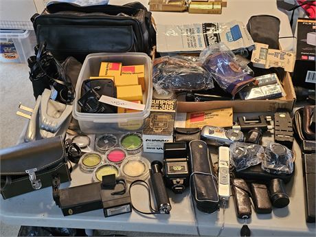 Large Lot of Camera Lenses / Digital Cameras / Cases / Lighting / Mounts & More