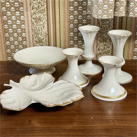 Lenox Candleholders, Leaf and Pedestal Candy Dishes