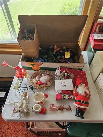 Vintage Mixed Christmas- Lights, Santas, Angel Topper & Much More