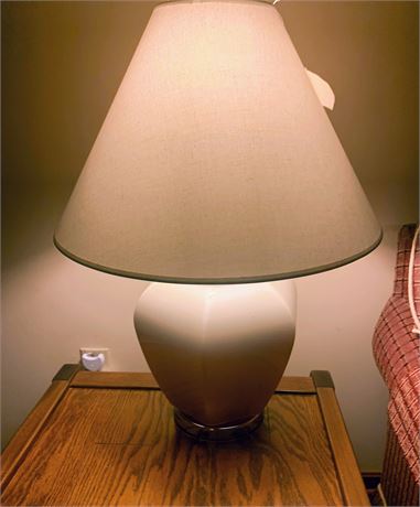 White Ceramic Table Tamp W/Fabric Shade (Matches Lot 42)
