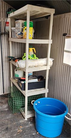 Heavy Duty Storage Shelf w/Contents & Bucket