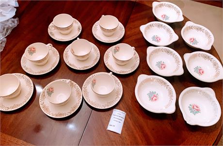 Taylor, Smith & Taylor Company China Set W/22K Gold Trim & Floral Rose Pattern