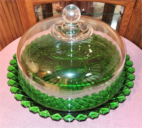 Emerald Cake Plate W/Glass Top