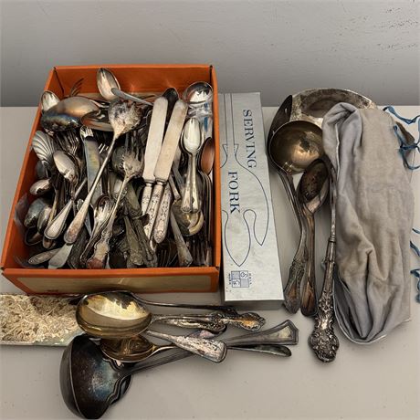 Mixed LARGE Lot of Silver-Plate Flatware and Utensils