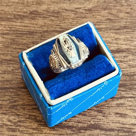 10k Gold w/ Sapphire & MOP 1954 High School Class Ring - 5.87g - Size 6.5