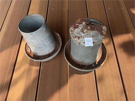 Two Galvanized Metal Chicken/Poultry Feeders
