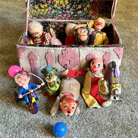 Collection of Old Tin Litho Wind-Up Toys and More