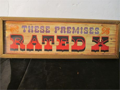 Vintage MCM Wood 18" X 6" Premises Rated X Novelty Sign