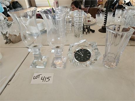 Mikasa Glass Clock / Leaded Flower Vase / Candle Holders with Glass Shades