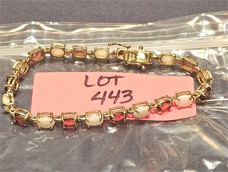 Sterling 8" Opal & Rhodolite Bracelet 0.46 ozt