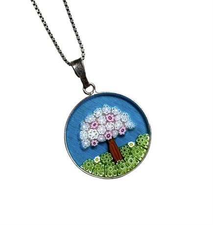 Stefani St Jacques Sterling Silver Millefiori Pendant Necklace, Italy - 5.8g