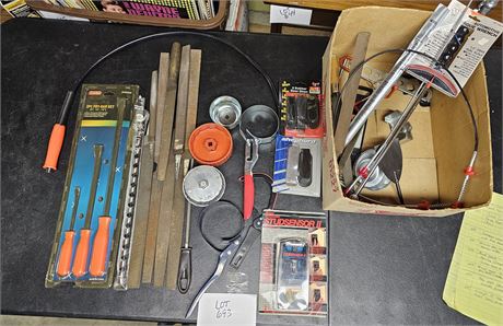 Mixed Tools: Files, Oil Filter Wrenches. Pry Bars, & More