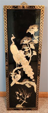 Oriental Black Lacquer Mother Of Pearl Wall Picture