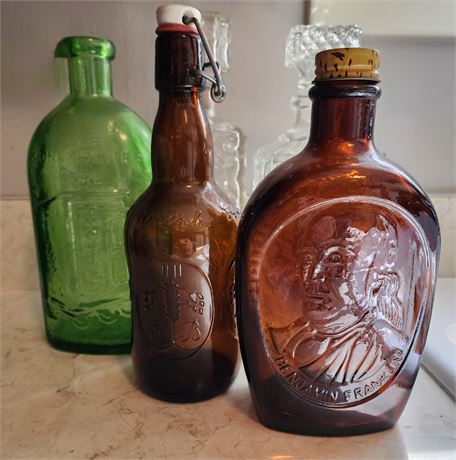 Glass Decanters & Old Bottles Lot