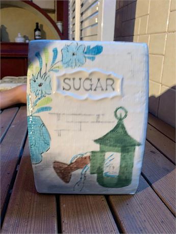 Napcoware Ceramic Square Lidded Sugar Jar & Round Fluted Lidded Jar Lot