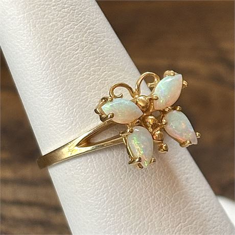 Lovely Opal Butterfly 14k Gold Ring - Size 6 - 2.41 Grams